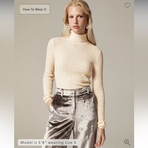 J Crew Featherweight cashmere turtleneck sweater with rhinestones Buttercream S
